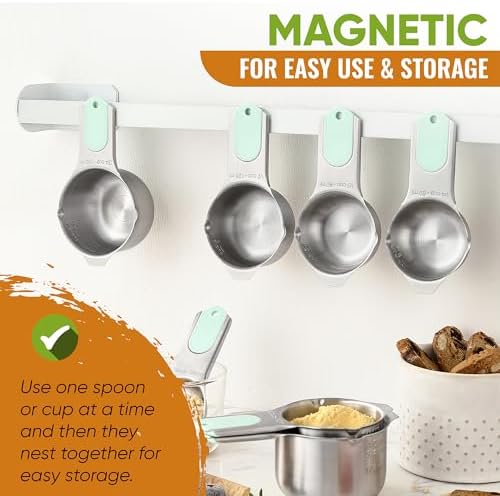 Spring Chef Magnetic Measuring Cups & Spoons Set of 15 with Levelers, Mint