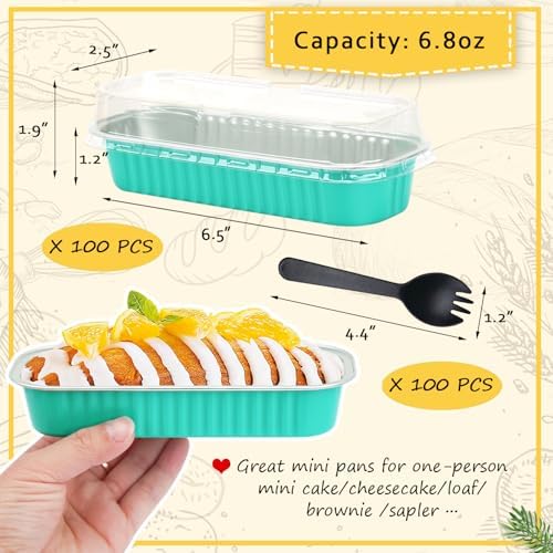 LNYZQUS Mini Cake Loaf Pans with Lids 100 Pack, 6.8oz Small Baking Tins
