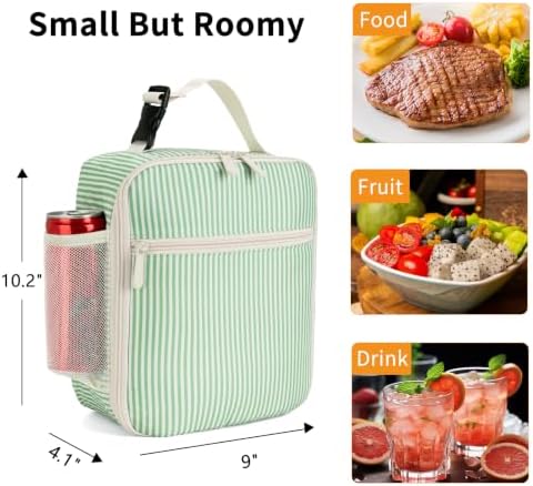 Lunch Box for Women Men Adult Insulated Lunch Bag Women Men Small Reusable Lunchbox for Work Picnic Travel (Green Stripes)