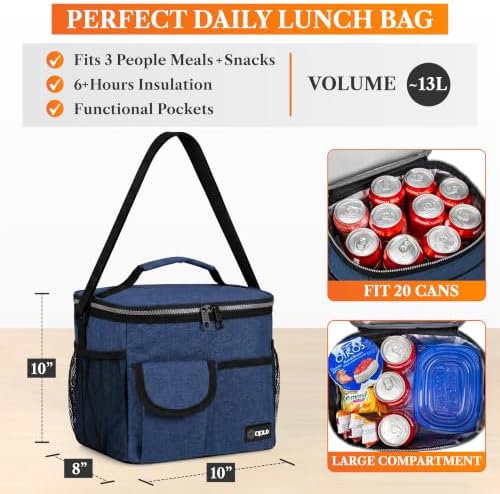 opux Insulated Lunch Box Adult, 18 Can Leakproof Cooler Bag Kid, Navy