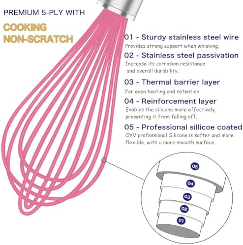 OYV Pink Silicone Whisk Set of 3, 8/10/12 Inch, Non-Scratch