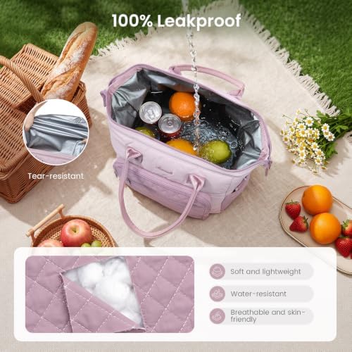 LOVEVOOK Lunch Bag Women,Puffy Insulated Lunch Box Women with Cup Holder