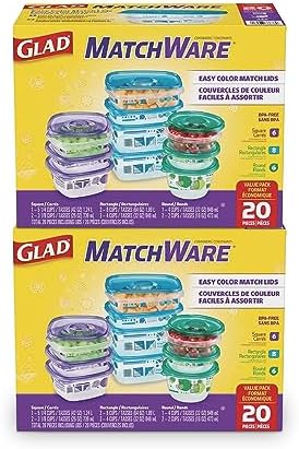 Glad GladWare MatchWare Food Storage Containers, 20 Piece Variety Pack
