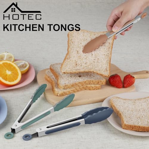 HOTEC Small Silicone Kitchen Tongs 7-Inch Mini Serving Tongs, Set of 3