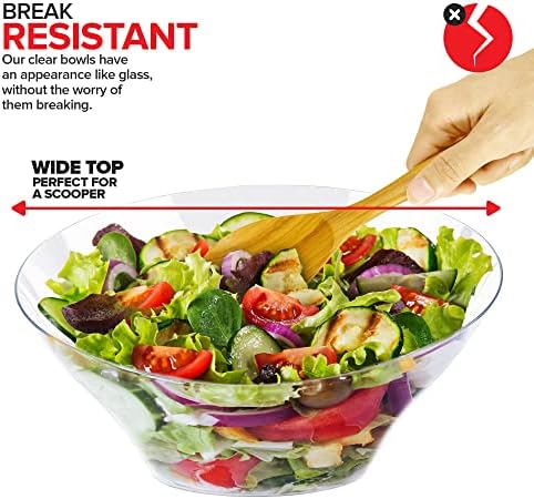 54oz Clear Plastic Serving Bowls (4 Pack) Large Disposable Candy Dishes, Buffet Containers for Chips, Popcorn, Snacks, Punch, Salad Bar, Snack Bowl, Parties, Office Desk, Bridal Shower, Party Supplies
