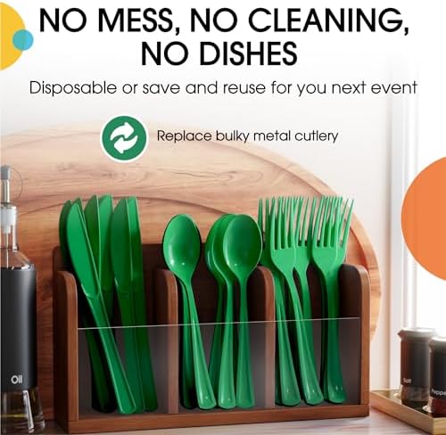 Party Solids Emerald Green Plastic Silverware 150 Pcs Cutlery Set