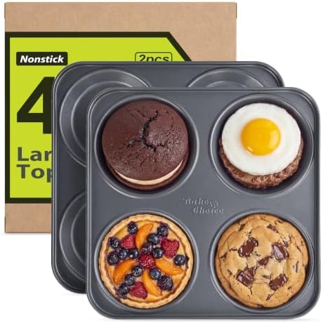 Bake Choice Muffin Top Pan, 4-Cup Hamburger Bun Pan, 4' Baking Pan 2 Pack