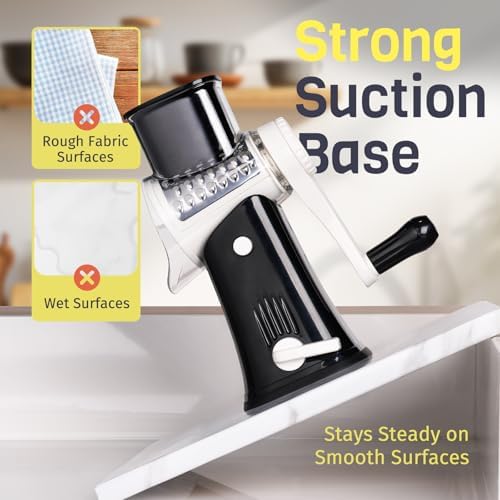 5-in-1 Rotary Cheese Grater Hand Crank, Vegetable Slicer Shredder with 5 Interchangeable Blades, Graters for Kitchen, Safe Kitchen Tool for Cheese, Nuts, Chocolate, Black