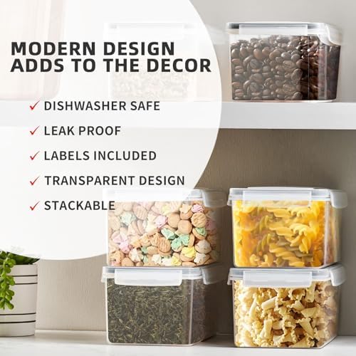 4pc 3.2L Large Airtight Plastic Canisters with Lids, Cups & Labels