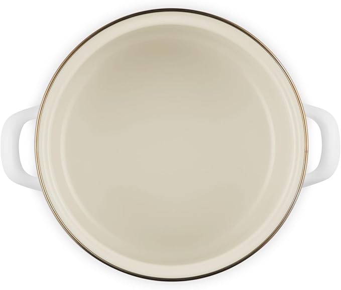 Le Creuset Enamel on Steel Traditional Petite Stockpot, 3.8 qt., White with Gold Accents