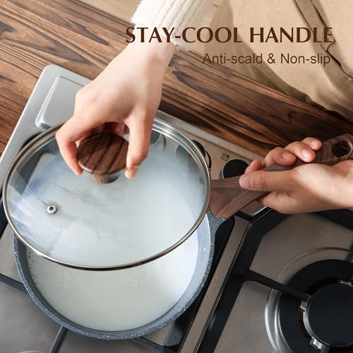 SENSARTE Nonstick Sauce Pan Set with Lid, 2+3 Quarts, PFOA/PFOS Free
