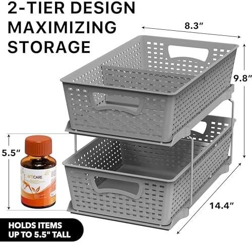 Simple Houseware 2 Tier Pull-Out Sliding Drawer Under Sink Storage, Gray