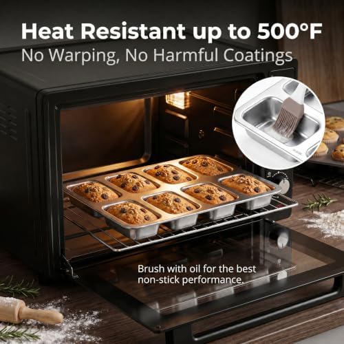 LIANYU Mini Loaf Pan, 8-Cavity Stainless Steel Baking Pan for Small Bread