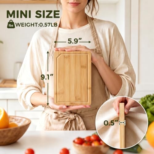 Kikcoin 9"×6" Small Bamboo Cutting Board with Handle, Natural