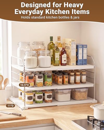 EVERIE Extendable 3-Tier Kitchen Cabinet & Pantry Organizer for Plastic Wrap, Foil & Storage Bags, Adjustable Heavy Duty Shelf Rack for Wrap Boxes, Jars & Snack Boxes (11–16.7 in Wide), Pack of 2