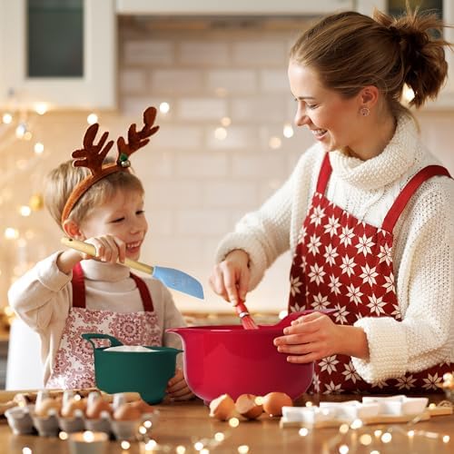 BoxedHome 4 Pack Nesting Mixing Bowl Christmas Set with Pour Spout and Handle, BPA free Microwave & Dishwasher Safe(Christmas colours, 4 Pack with Handle)