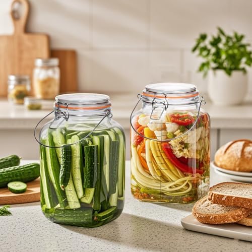 2 Pack 1 Gallon Glass Jar with Airtight Lids,Super Wide Mouth Large Mason Jars 128 oz,Glass Gallon Jugs Storage Container for Sun Tea,Kombucha,Storing,Canning