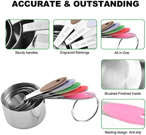 EDELIN Measuring Cups and Magnetic Measuring Spoons Set, Stainless Steel 5 Cups and 7 Spoons (Multi-colour)