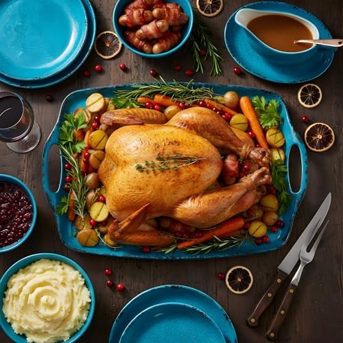 TP Melamine Serving Trays with Handles, 19" x 12", Set of 2, Retro Teal