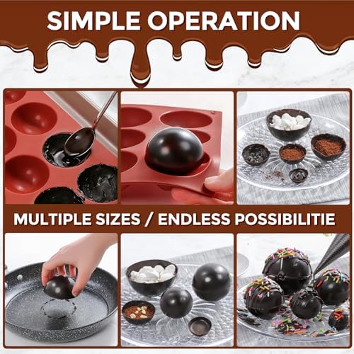 Medium 15-Cavity Semi Sphere Silicone Molds Non-Stick,2 Packs 2"Half Sphere Silicone Baking Molds for Making Jelly, Cake, Chocolates Bombs