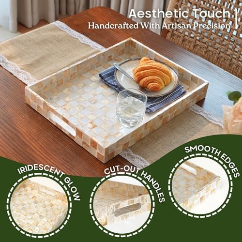 CHI AN HOME 16"x12" Capiz Shell Decorative Serving Tray with Handles, Ivory