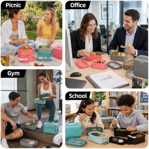 Jelife Bento Box Adults Lunch Box for Men Boys with Lunch Bags
