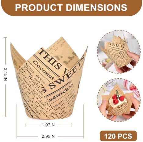 120PCS Tulip Cupcake Liners for Baking Cups Newspaper Print Muffin Liners