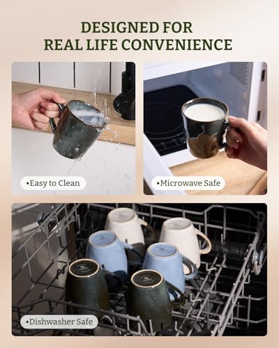 famiware Coffee Mug Set of 4, Ocean Round 11.5oz Coffee Cup Set with Handle