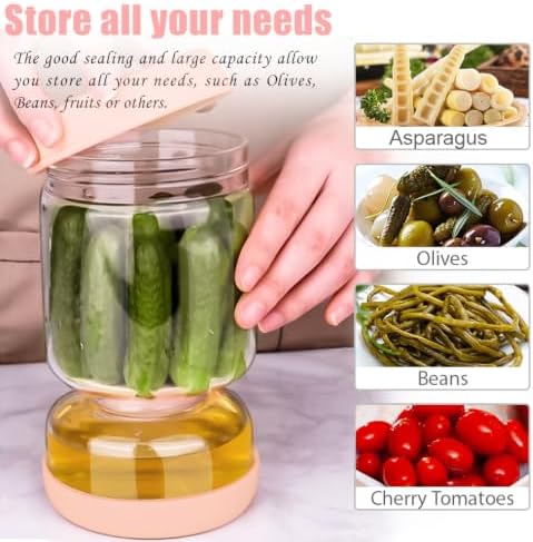 Homnoble Olive Pickle Jar Container with Strainer Pickling Jar, Glass Pink