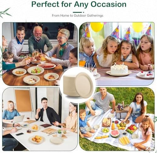 10 Inch Paper Plates 128 Pack, Heavy Duty Disposable Dinner Plates, Large Compostable Sugarcane Bagasse Plates, Leak Resistant, Cut Resistant, Microwave Safe, Natural