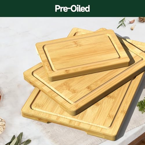 3-Piece Set Deep-Carbonized Bamboo Cutting Board for Kitchen, Natural