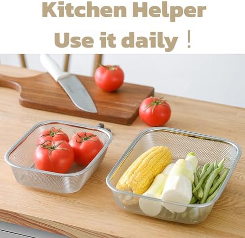 18/8 Stainless Steel Fine Mesh Strainer Basket with Feet, Rectangular Colander for Vegetables, Fruits, Pasta, Noodles – Rustproof, Durable & Easy to Clean (11.02 inch)