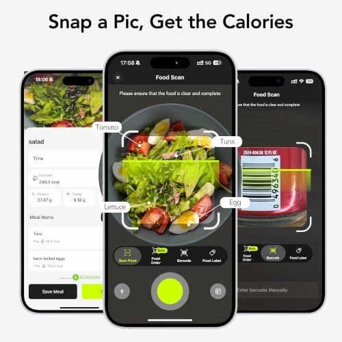 Ultrean Smart Food Kitchen Scale with Nutritional Calculator, APP for Calorie & Macro Tracking, AI Powered, Goal Progress, Digital Calorie Scale for Weight Loss, Stainless Steel, 22lb