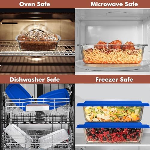 Razab 2 Pack 7.6 Cups Large Glass Bread Pans for Homemade Bread with Lids