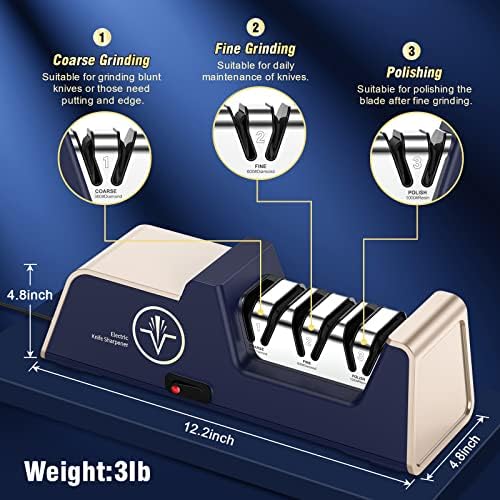 Professional Electric Knife Sharpener 3-Stage, Noble Blue & Noble Gold