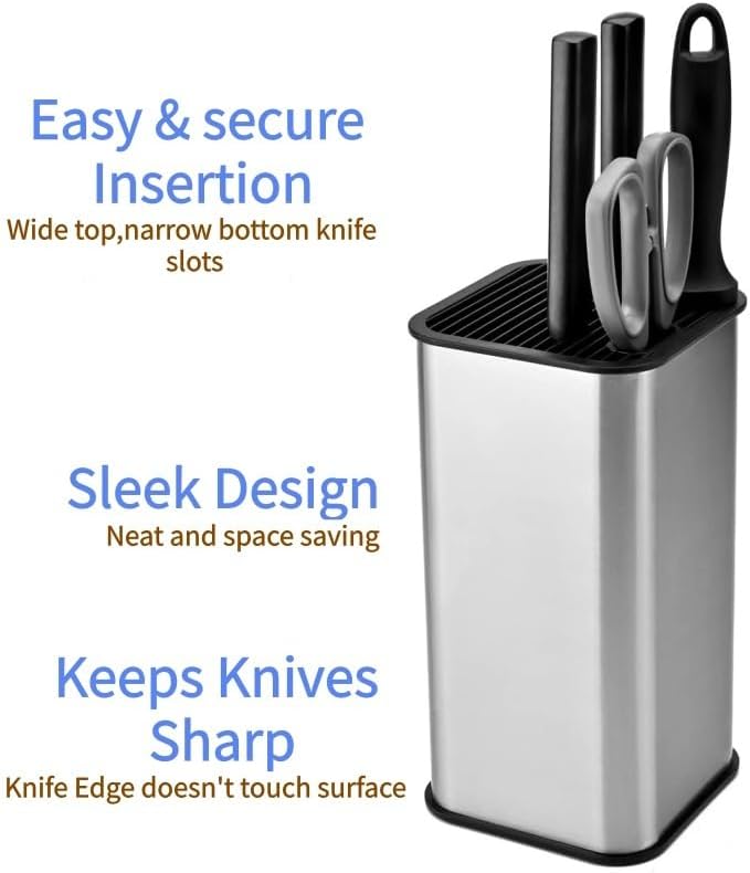 Kitchen Knife Holder,Stainless Steel Universal Knife Block Holder,Edge-Protect Knife Storage Organizer,Space-Saving Knife Storage Countertop, Slotless Knife Holder Storage for Kitchen Counter (Black)