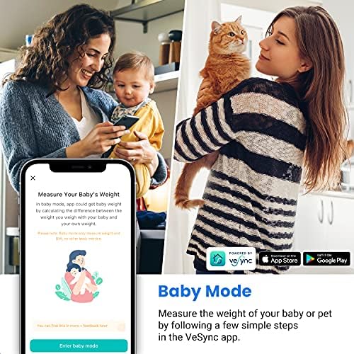 Etekcity Smart Scale for Body Weight and BMI, Bathroom Digital Electronic Weighing Scale for People, Bluetooth Free VeSync APP Connection, Rounded Corner, Accurate to 0.1lb/0.05kg, 400 lbs, Black