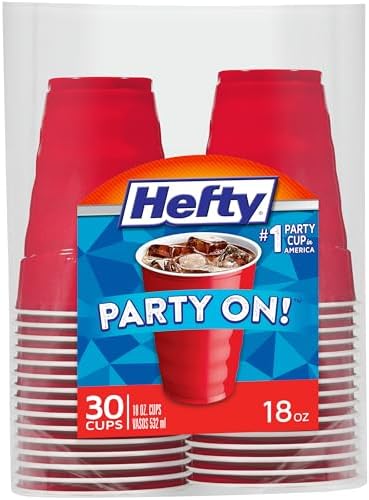 Hefty Party On Disposable Party Cups, Red, 18oz, 30ct