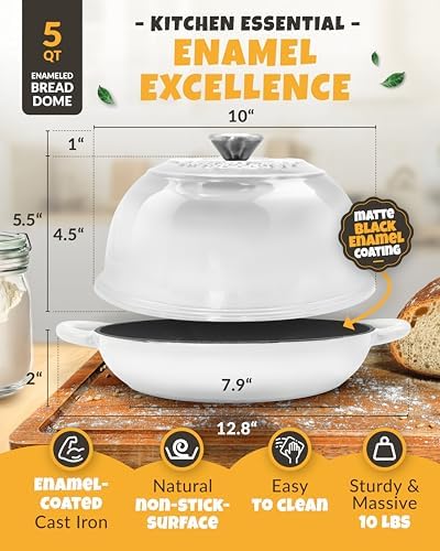 CRUSTLOVE 5 QT Enameled Dutch Oven for Bread Baking with Lid & Starter Kit