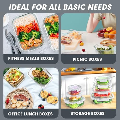 VERONES 30 Pieces Glass Food Storage Containers Set with Lids, White