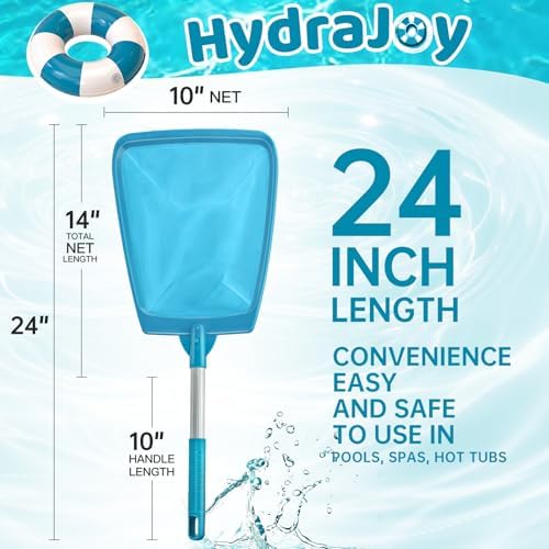 Pool Net, Professional Swimming Pool & Hot Tub Skimmer Net Accessories, Heavy Duty Pool Leaf Rake Cleaning Tool with Pole, Fine Nylon Mesh Bag Easy to Clean Bugs, Debris, Leaves(Blue)
