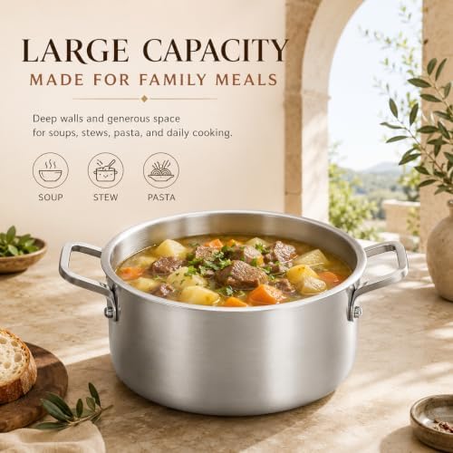 Titanium Soup Pot, Pure Titanium Hammered Stock Pot, Soup Pot for Pasta, Heavy Duty Induction Cooking Pot, Even Heating, Nonstick Thick Bottom Big Stockpot, Dishwasher Safe,8 Quarts