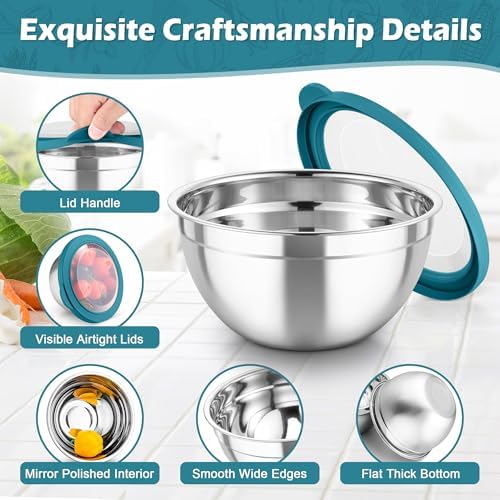 TeamFar Mixing Bowls, 3PCS Stainless Steel Serving Salad Bowls