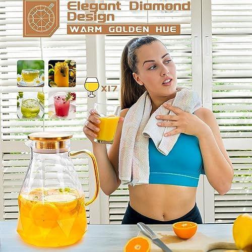 Glass Pitcher, 3 Liter Water Pitcher With Lid