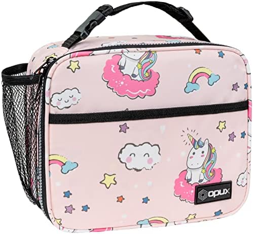 opux Insulated Lunch Bag for Kids, Reusable Lunch Box for School, Unicorn