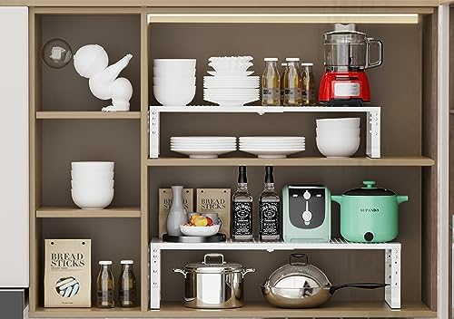 Jojocross Expandable Adjustable Stackable Kitchen Organizer, Spice Rack,Metal Pantry Storage Shelves Racks,Counter Shelf for Cabinets, Countertop, Cupboard(1 Pack/Medium/White)