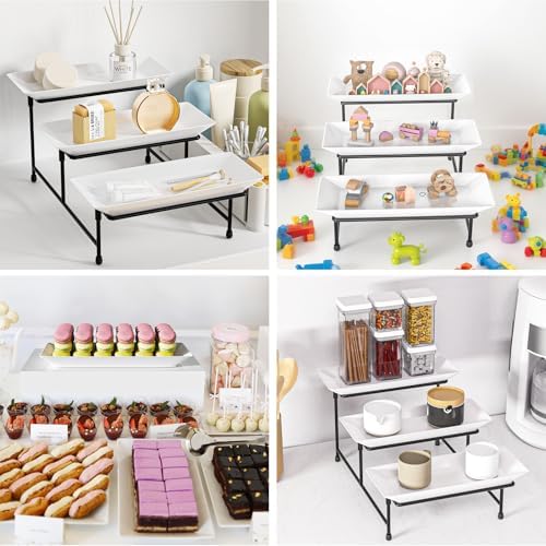 3 Tier Serving Tray, 12'' Collapsible BPA Free Dessert Stand, Black