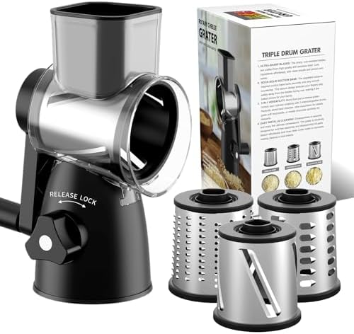 Rotary Cheese Grater Shredder 3-in-1 Hand Crank Suction Base