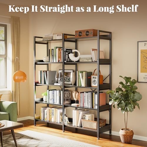 Huuger 5 Tier Bookshelf with 10 Open Shelves and Raised Baffle, Black
