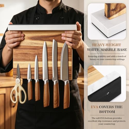 Unshakable Magnetic Knife Block，Double Sided Marble Base Magnetic Holder